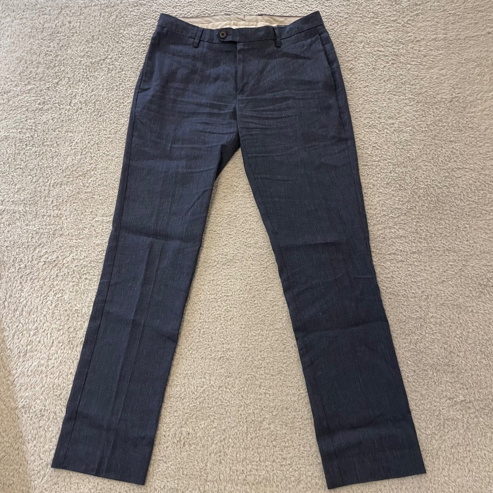 Bonobos Tailored Fit Linen Blend Dress Pants Mens 31x30 Navy Blue Striped